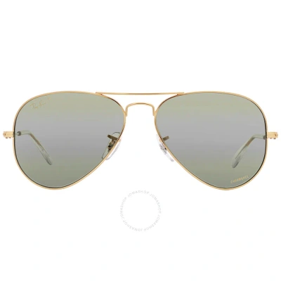 Ray Ban Aviator Chromance Polarized Silver/green Unisex Sunglasses Rb3025 9196g4 55 In Gold / Silver