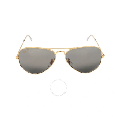 Ray Ban Aviator Chromance Polarized Silver/grey Unisex Sunglasses Rb3025 9196g3 58 In Gold / Silver