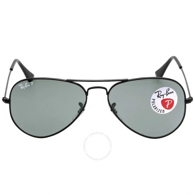 Ray Ban Open Box -  Aviator Classic Polarized Green Classic G-15 Sunglasses Rb3025 002/58 55 In Black / Green