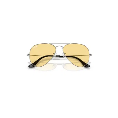 Ray Ban Aviator Classic Summer Capsule Sunglasses Gunmetal Frame Yellow Lenses 58-14 In Gray