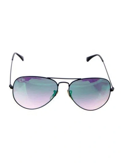 Pre-owned Ray Ban Aviator Flash Lenses Aviator Sunglasses In Black/green