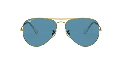 Ray Ban Aviator Frame Sunglasses In Legend Gold/blue
