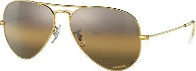 Pre-owned Ray Ban Ray-ban Aviator Large Metal Sunglasses, Legend Gold Frame, Polar Clear Gradient In Silver Brown Chromance