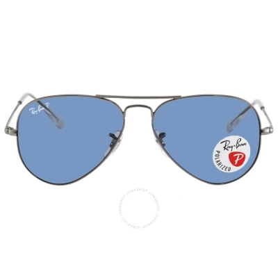 Ray Ban Aviator Metal Ii Polarized Blue Unisex Sunglasses Rb3689 004/s2 55 In Blue / Gun Metal / Gunmetal