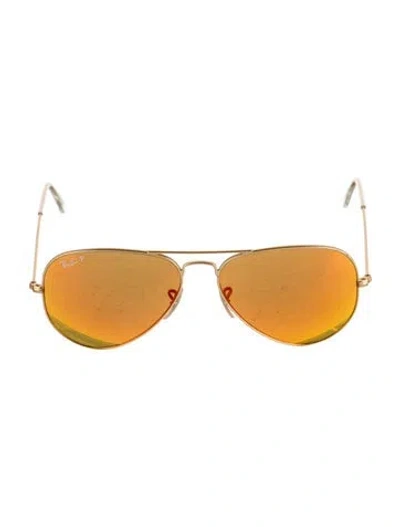 Pre-owned Ray Ban Aviator Mirrored Sunglasses In Gold