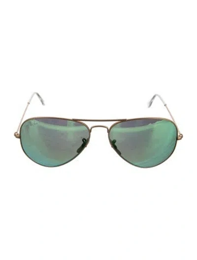 Pre-owned Ray Ban Aviator Mirrored Sunglasses In Gold/green