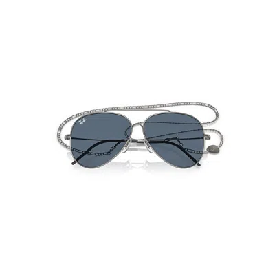 Ray Ban Aviator Reverse Sunglasses Gunmetal Frame Blue Lenses 59-11 In Gray