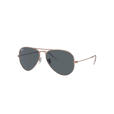 Ray Ban Sunglasses Unisex Aviator Rose Gold - Rose Gold Frame Blue Lenses 58-14