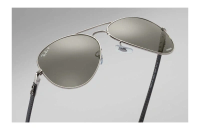 Pre-owned Ray Ban Ray-ban Aviator Shy Silver Polar Silver Chromance Sunglasses Rb8317ch 003/5j