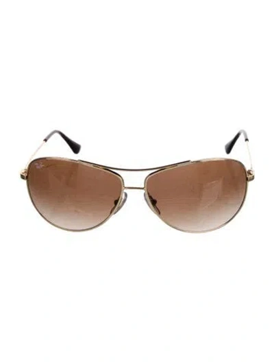 Pre-owned Ray Ban Aviator Tinted Sunglasses In Gold