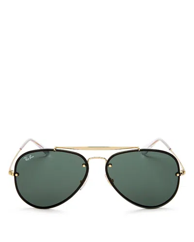 Ray Ban Ray-ban Blaze Aviator Sunglasses, 61mm In Gold/dark Green Solid