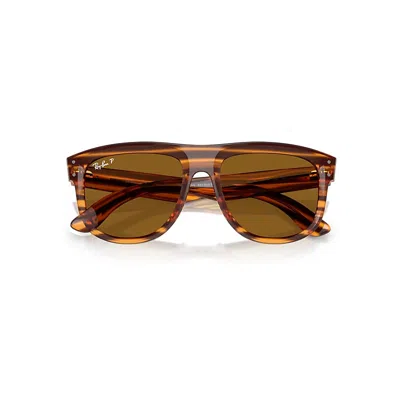 Ray Ban Boyfriend Reverse Sunglasses Striped Havana Frame Brown Lenses Polarized 56-18