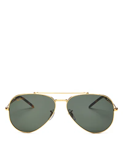 Ray Ban Ray-ban Brow Bar Aviator Sunglasses, 62mm In Gold/green