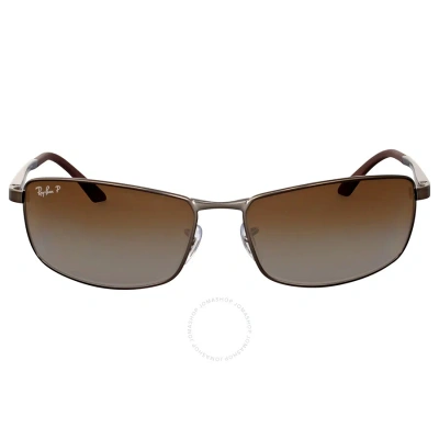 Ray Ban Brown Gradient Rectangular Men's Sunglasses Rb3498 029/t5 64 In Brown / Grey / Gun Metal / Gunmetal