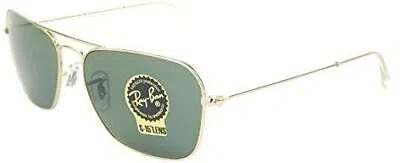 Pre-owned Ray Ban Caravan Rb3136 001 Gold Green Classic G-15 58mm Sunglasses