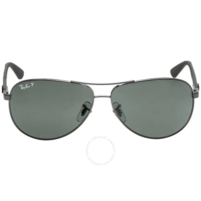 Ray Ban Open Box -  Carbon Fibre Polarized Green Classic G-15 Pilot Men's Sunglasses Rb8313 004/n5 61 In Green / Gun Metal / Gunmetal