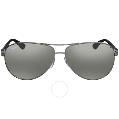 Ray Ban Carbon Fibre Polarized Silver Mirror Aviator Men's Sunglasses Rb8313 004/k6 61 In Blue / Gun Metal / Gunmetal / Silver
