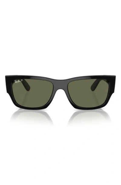 Ray Ban Ray-ban Carlos 56mm Polarized Rectangle Sunglasses In Black