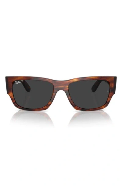 Ray Ban Carlos 56mm Polarized Rectangle Sunglasses In Striped Havana