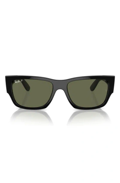 Ray Ban Carlos 56mm Polarized Rectangular Sunglasses In Black