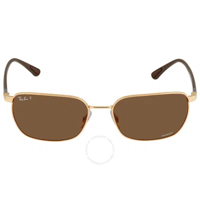 Ray Ban Chromance Polarized Brown Rectangular Unisex Sunglasses Rb3684ch 001/an 58