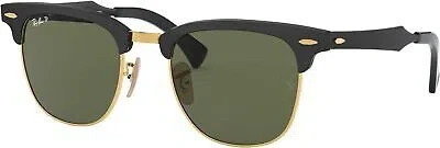 Pre-owned Ray Ban Ray-ban Clubmaster Aluminum Sunglasses, Black Gold Polarized Green, 51mm