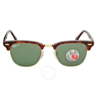 Ray Ban Clubmaster Classic Polarized Green Classic G-15 Square Unisex Sunglasses Rb3016 990/58 49 In Green / Tortoise