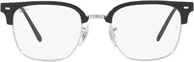 Pre-owned Ray Ban Ray-ban Clubmaster Low Bridge Fit Eyeglasses, Black On Silver, 53 Mm In Green