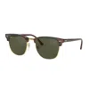 Ray Ban Clubmaster Classic Sunglasses Tortoise Frame Green Lenses 55-19 In Mock Tortoise Gold/g-15 Classic Green (w0366 A)