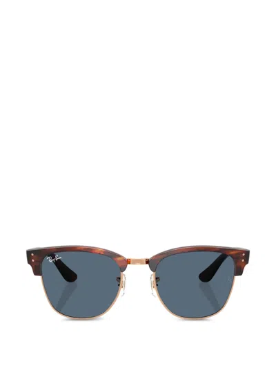 Ray Ban Clubmaster Reverse Sonnenbrillen Havana Gestreift Fassung Blau Glas 51-21 In Striped Havana
