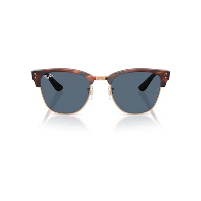 Ray Ban Clubmaster Reverse Sonnenbrillen Havana Gestreift Fassung Blau Glas 51-21 In Striped Havana