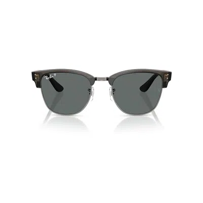 Ray Ban Clubmaster Reverse Sunglasses Transparent Dark Grey On Gunmetal Frame Grey Lenses Polarized 54-21