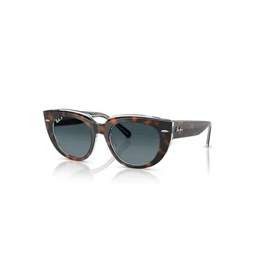 Ray Ban Doreen Sonnenbrillen Dunkel Havana Auf Transparent Multicolor Fassung Blau Glas Polarisiert 49-20