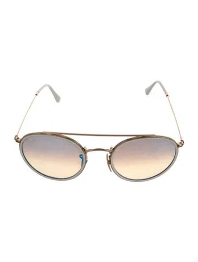 Pre-owned Ray Ban Double Bridge Mirror Round Sunglasses In Gold/metallic/white