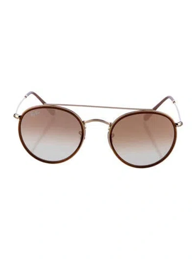 Pre-owned Ray Ban Double Bridge Round Sunglasses In Gold