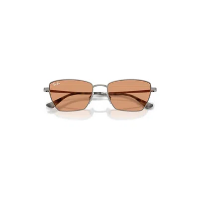 Ray Ban Drea Bio-based Sunglasses Gunmetal Frame Orange Lenses 53-18 In Gray