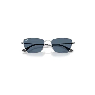 Ray Ban Drea Bio-based Sunglasses Silver Frame Blue Lenses 53-18