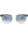 Ray Ban Eagle Eye Sunglasses Grey On Transparent Frame Blue Lenses 53-21 In Grau