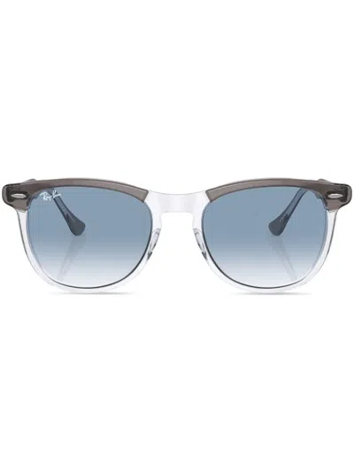 Ray Ban Eagle Eye Sunglasses Grey On Transparent Frame Blue Lenses 53-21