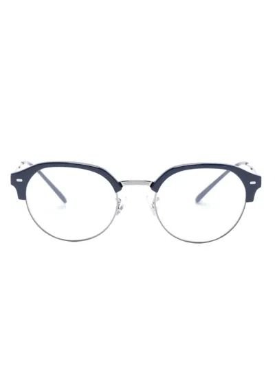 Ray Ban Engraved-arms Half-rim Glasses In Blue