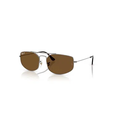 Ray Ban Explorer V Sonnenbrillen Gunmetal Fassung Braun Glas Polarisiert 57-17