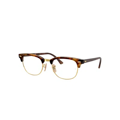 Ray Ban Eyeglasses Unisex Clubmaster Optics - Red Havana Frame Clear Lenses 53-21