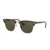 Ray Ban Clubmaster Classic Sunglasses Tortoise Frame Green Lenses 55-19 In Mock Tortoise Gold/g-15 Classic Green (w0366 A)