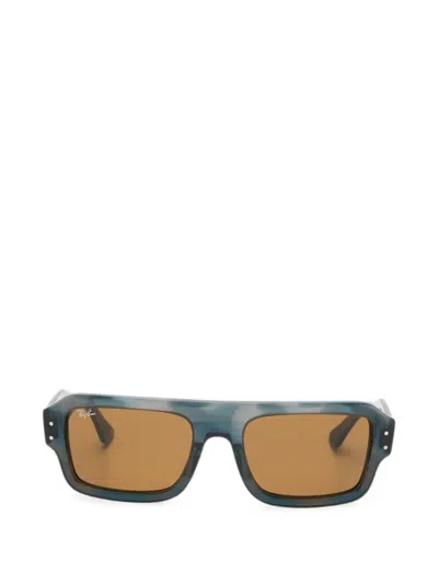 Ray Ban Flacko Rectangle-frame Sunglasses In Blue