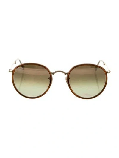 Pre-owned Ray Ban Folding Round Sunglasses In Gold