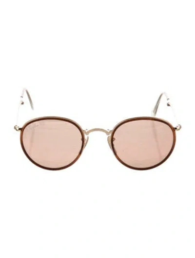 Pre-owned Ray Ban Folding Round Sunglasses In Gold/metallic