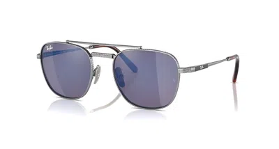 Pre-owned Ray Ban Frank Ii Titanium Rb8258 313904 Silver W Grey Mirror Blue 51-20-140 In Gray
