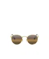 Ray Ban Round Metal Chromance Sunglasses Gold Frame Brown Lenses Polarized 50-21 In Gold