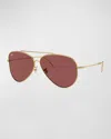 Ray Ban Golden Metal & Plastic Aviator Sunglasses In Dark Violet