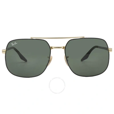 Ray Ban Green Square Unisex Sunglasses Rb3699 900031 59 In Black / Gold / Green
